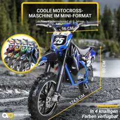 Actionbikes Motors Kinder-Crossbike Gepard, Elektro-Kindermotorrad, 500 Watt, bis 24 km/h, verstärkte Gabel, ab 8 J. Blau Clearance