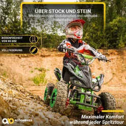 Actionbikes Motors Kinderquad Racer 1000, Pocket-Quad mit 1000 Watt Elektromotor, 3 Batterien, Stoßdämpfer, bis 24 km/h Schwarz/Grün New