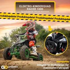 Actionbikes Motors Kinderquad Racer 1000, Pocket-Quad mit 1000 Watt Elektromotor, 3 Batterien, Stoßdämpfer, bis 24 km/h Schwarz/Grün New