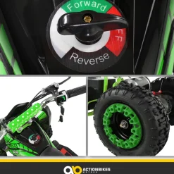 Actionbikes Motors Kinderquad Racer 1000, Pocket-Quad mit 1000 Watt Elektromotor, 3 Batterien, Stoßdämpfer, bis 24 km/h Schwarz/Grün New
