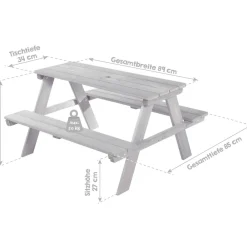 Roba Kindersitzgruppe 'Outdoor+', wetterfeste Sitzgarnitur 'Picknick for 4', aus Massivholz, grau weiss
