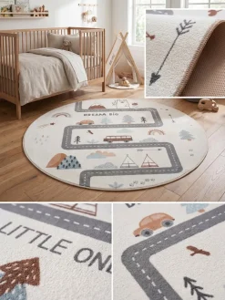 KADIMA DESIGN Kinderteppich Straßenkarte Abenteuer Waschbar Creme Clearance