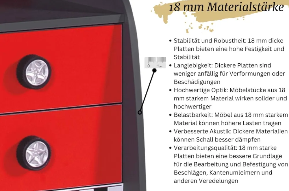Aileenstore Kinderzimmer komplett Set Autobett Rio 5 teilig Rot Outlet