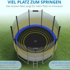 Kinetic Sports Trampolin Outdoor 'Salto Plus' Ø 183/244/305/366/400/430/490 cm - Komplett-Set für Kinder, USA Sprungtuch, Netz, Randpolster, Leiter - bis zu 160kg | , Blau-2 Sale