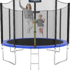 Kinetic Sports Trampolin Outdoor SALTO Ø 183/244/305/366/400/430/490 cm - Kindertrampolin Set mit Leiter, Netz, Randpolster, USA Sprungtuch - Gartentrampolin, bis zu 160kg | Blau Ø 183 cm Ø 183 cm, Blau Best