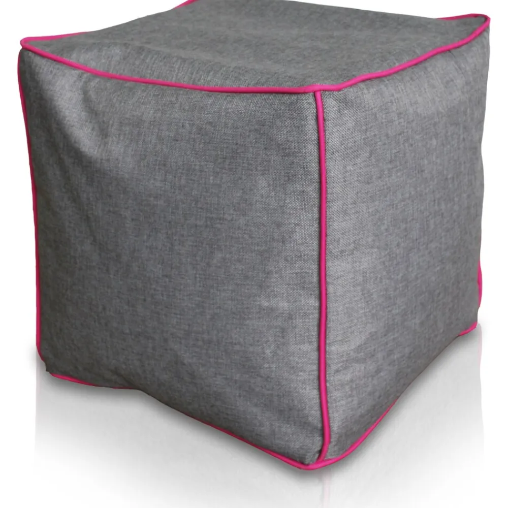 Kinzler Hocker eckig, Leinenoptik mit Neon-Piping, Magenta Outlet