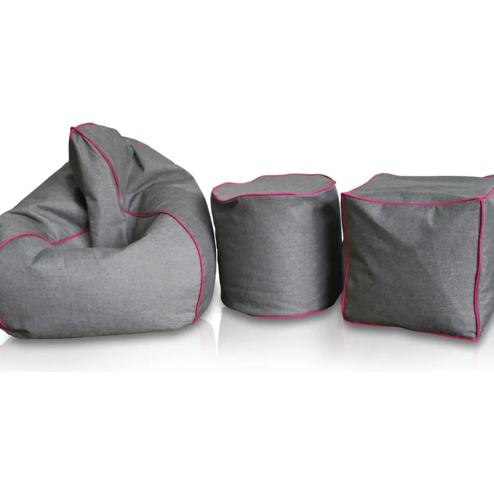 Kinzler Hocker eckig, Leinenoptik mit Neon-Piping, Magenta Outlet