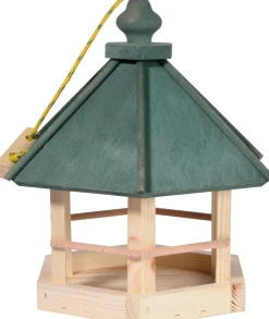 Klassisches Vogelhaus zum Aufhängen, 6-eckiges Futterhaus mit Kordel, Kiefer, Grün ^ Dobar Discount