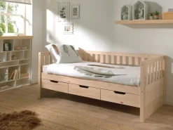 Kojen Bett Fritz mit Sprossenumrandung, 3 Schubladen u. Rolllattenrost, Liegefläche 90 x 200,versch. Ausführungen, Milky White lackiert ^ vipack Sale