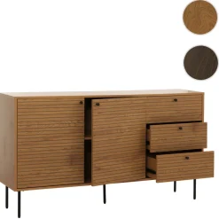 MCW Kommode -N78, Sideboard, 3 Schubladen 2 Türen, skandinavischer Stil Metall Holz Melamin MVG 85x150x40cm ~ natur