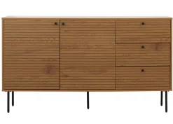 MCW Kommode -N78, Sideboard, 3 Schubladen 2 Türen, skandinavischer Stil Metall Holz Melamin MVG 85x150x40cm ~ natur