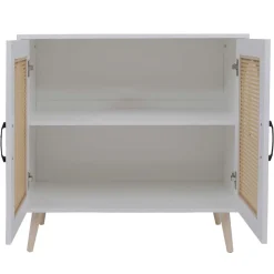 MCW Kommode -P51, Schrank mit Türen Anrichte Staufächer, Poly-Rattan MDF Melamin 79x80x40cm ~ weiß