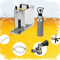 Komplett Set - Zapfanlage, Bierzapfanlage, Bierkoffer, Durchlaufkühler PYGMY 25 LE, 1-leitig Trockenkühler, 30 Liter/h, Green Line, Korb ^ ich-zapfe Best