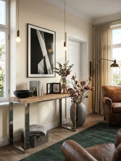 KADIMA DESIGN Konsolentisch – Akazie Massivholz, 115x76x46cm, rustikal, schmal, mit Metallbeinen