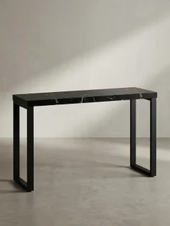 Konsolentisch – Marmoroptik Schwarz, 120x40x76cm, Hochglanz, Metallbeine ^ KADIMA DESIGN Outlet