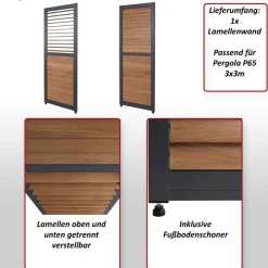 Lamellenwand für Pergola -P65, Lamellenpaneel Modul Paneel Seitenwand, Aluminium 220x68cm Holzoptik ~ anthrazit ^ MCW New