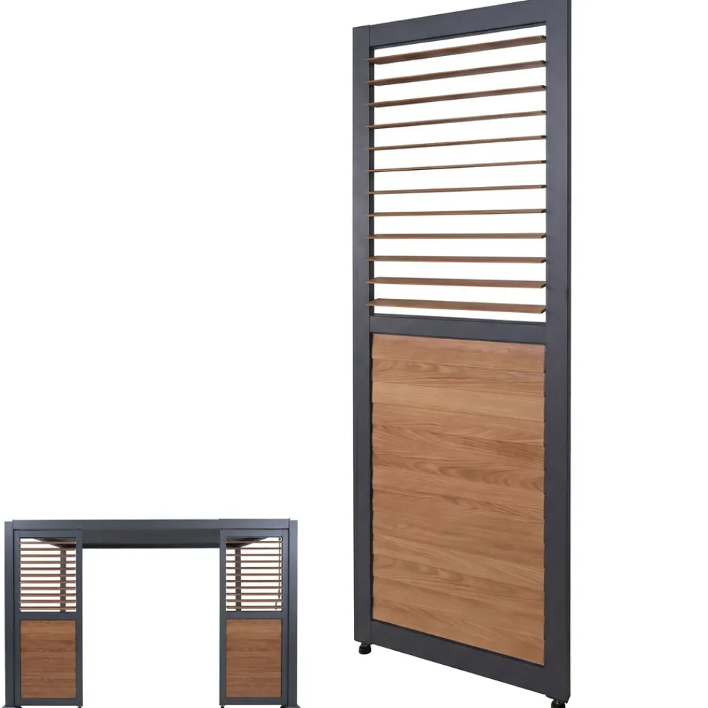 Lamellenwand für Pergola -P65, Lamellenpaneel Modul Paneel Seitenwand, Aluminium 220x68cm Holzoptik ~ anthrazit ^ MCW New