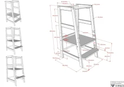 LERNTURM aus massiver Buche, Trittstufe- und Stehfläche 3-fach höhenverstellbar, Oberfläche natur lackiert ^ vipack Sale