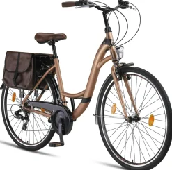 Licorne Bike GmbH Licorne Bike Stella Plus Premium City Bike in Zoll Aluminium Fahrrad für Mädchen, Jungen, Herren und Damen - 21 Gang-Schaltung - Hollandfahrrad Größe:;Farbe:Gold Schwarz Hot