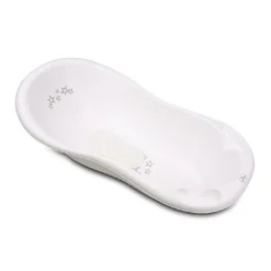 Lorelli Baby Badewanne 100 cm mit Anti-Rutsch-Matte, Wasserablauf, Ablagefächer weiß Sterne Hot