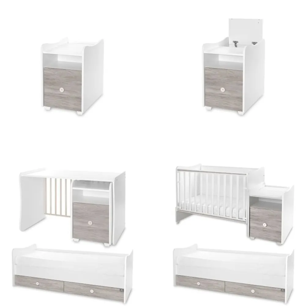 Babybett Trend Plus 70x160cm Schreibtisch Kinderbett Schubladen Kommode weiß grau ^ Lorelli Online