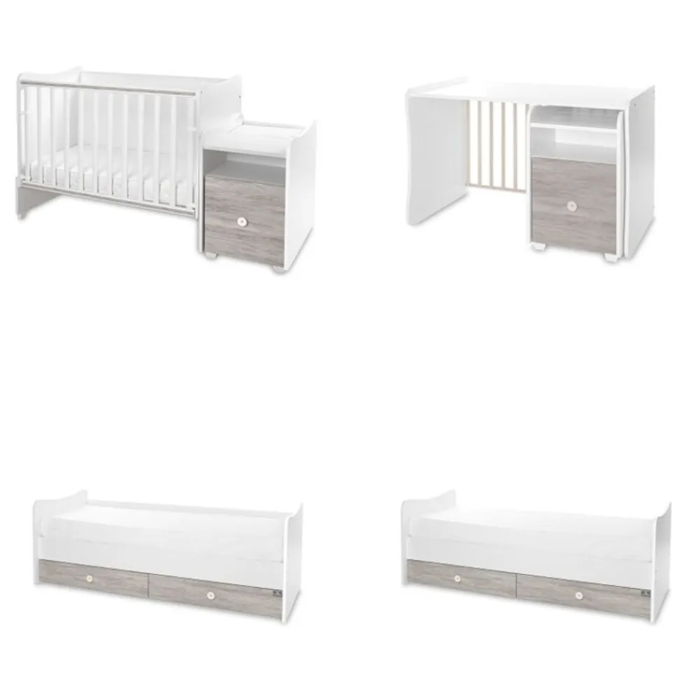 Babybett Trend Plus 70x160cm Schreibtisch Kinderbett Schubladen Kommode weiß grau ^ Lorelli Online