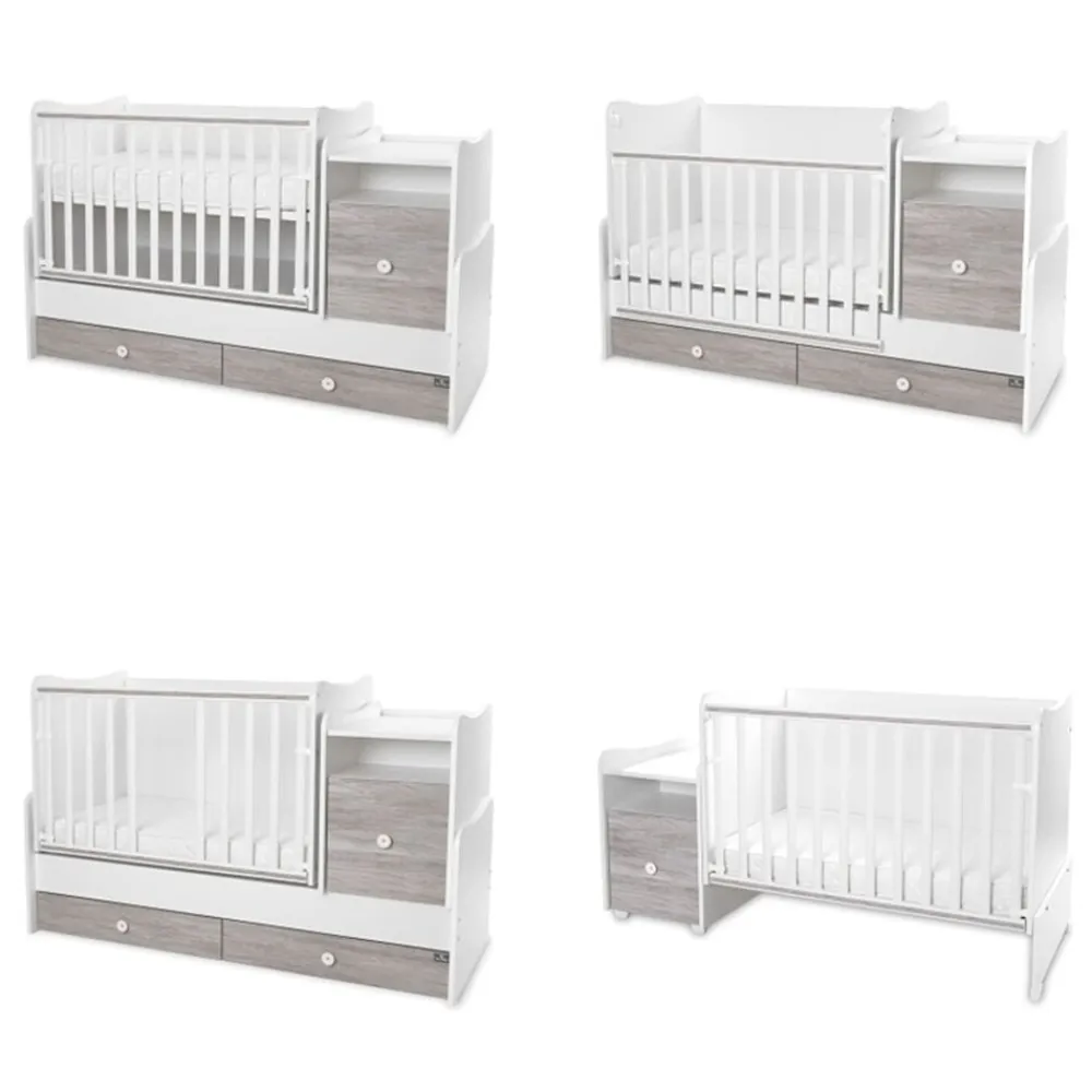 Babybett Trend Plus 70x160cm Schreibtisch Kinderbett Schubladen Kommode weiß grau ^ Lorelli Online