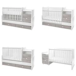 Babybett Trend Plus 70x160cm Schreibtisch Kinderbett Schubladen Kommode weiß grau ^ Lorelli Online