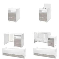Babybett Trend Plus 70x160cm Schreibtisch Kinderbett Schubladen Kommode weiß grau ^ Lorelli Online