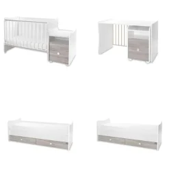 Babybett Trend Plus 70x160cm Schreibtisch Kinderbett Schubladen Kommode weiß grau ^ Lorelli Online