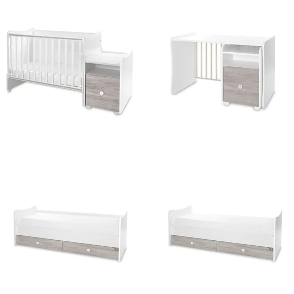Babybett Trend Plus 70x160cm Schreibtisch Kinderbett Schubladen Kommode weiß grau ^ Lorelli Online