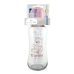 Lorelli Baby Glasflasche 240 ml Fassungsvermögen Silikonsauger Deckel ab Geburt pink Outlet