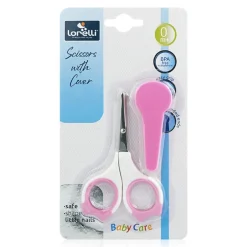 Lorelli Baby Nagelschere Schutzkappe gebogen, Edelstahl, Babyschere, Nagelpflege rosa pink Hot