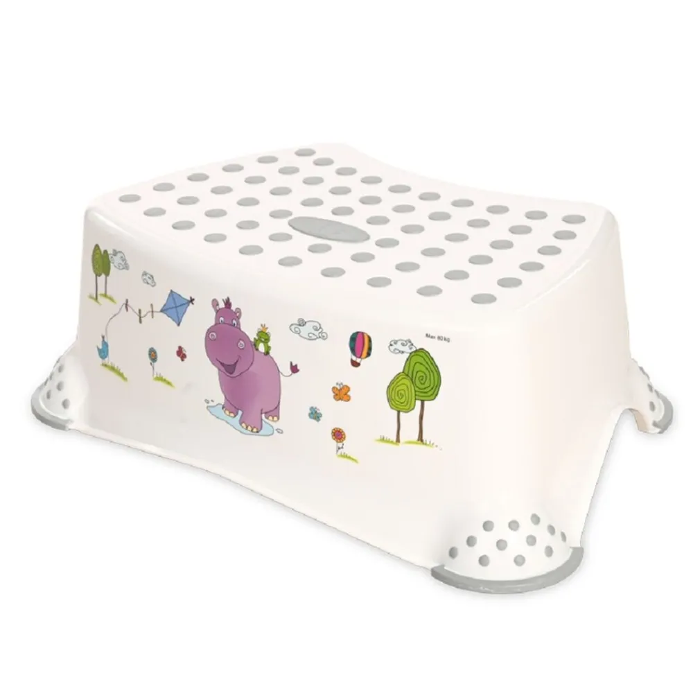 einstufiger Kinder Badhocker Hippo, Tritthocker rutschfest, Gummi-Noppen grau ^ Lorelli Discount