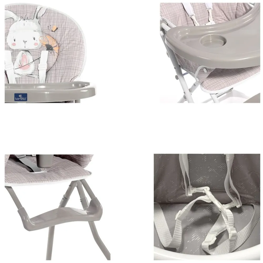 Lorelli Kinderhochstuhl Cookie, Bechervertiefung, abwaschbarer Stoff, klappbar grau New