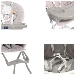 Lorelli Kinderhochstuhl Cookie, Bechervertiefung, abwaschbarer Stoff, klappbar grau New
