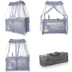 Lorelli Reisebett Magic Sleep 2 Ebenen Baldachin Mobile Wickelauflage faltbar grau hellblau Outlet