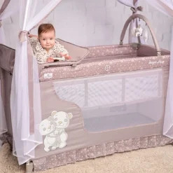 Lorelli Reisebett Magic Sleep 2 Ebenen Baldachin Mobile Wickelauflage faltbar grau hellblau Outlet