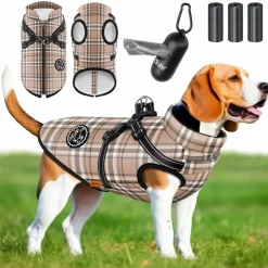® Hundejacke Hundeante it Geschirr, ink. 45 Stück Kotbeute + Spender, Hunde Winterweste gefüttert wasserdicht, Geposterte Weste it Brustgurt, Refektoren, D-Ring ^ LOVPET Hot
