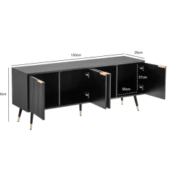 Finebuy Lowboard TV Schrank 150 cm Schwarz Türen Fernsehkommode Eiche Modern Online