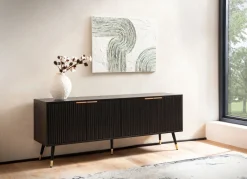 Finebuy Lowboard TV Schrank 150 cm Schwarz Türen Fernsehkommode Eiche Modern Online
