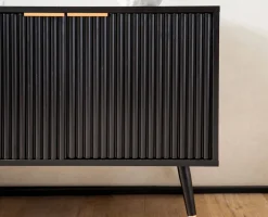 Finebuy Lowboard TV Schrank 150 cm Schwarz Türen Fernsehkommode Eiche Modern Online