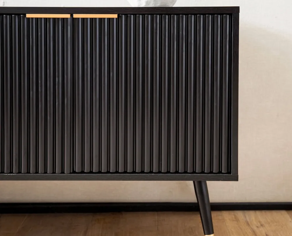 Finebuy Lowboard TV Schrank 150 cm Schwarz Türen Fernsehkommode Eiche Modern Online