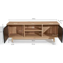 Finebuy Lowboard TV Schrank 150 cm Fernsehkommode Fernsehschrank Eiche Schwarz Best