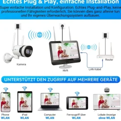 Dual WLAN PTZ Überwachungssystem mit Monitor 5MP, Mikrofon, Sirene, Nachtsicht, KI Bewegungsverfolgung 4 Kameras ^ LUVISION Clearance