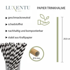 LUXENTU Papier-Trinkhalme gestreift 20 cm 100er Set Rot / Weiß Best