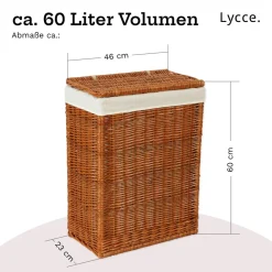 Nischenwäschekorb 60L mit Deckel, aus Weide geflochten ^ Lycce Online