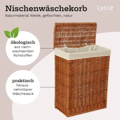 Nischenwäschekorb 60L mit Deckel, aus Weide geflochten ^ Lycce Online