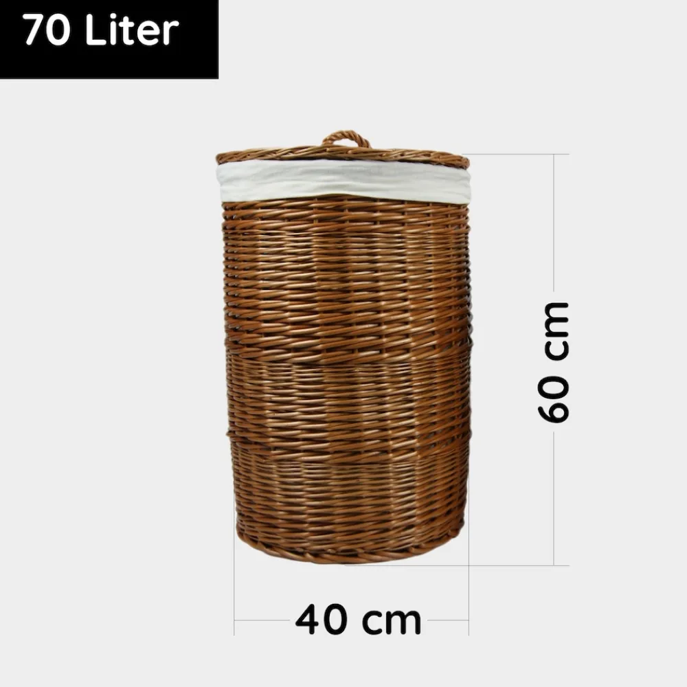 Wäschekorb - 47L oder 70L - rund aus Weide, Weidetonne, Deckel ^ Lycce Outlet