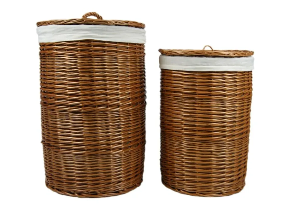 Wäschekorb - 47L oder 70L - rund aus Weide, Weidetonne, Deckel ^ Lycce Outlet